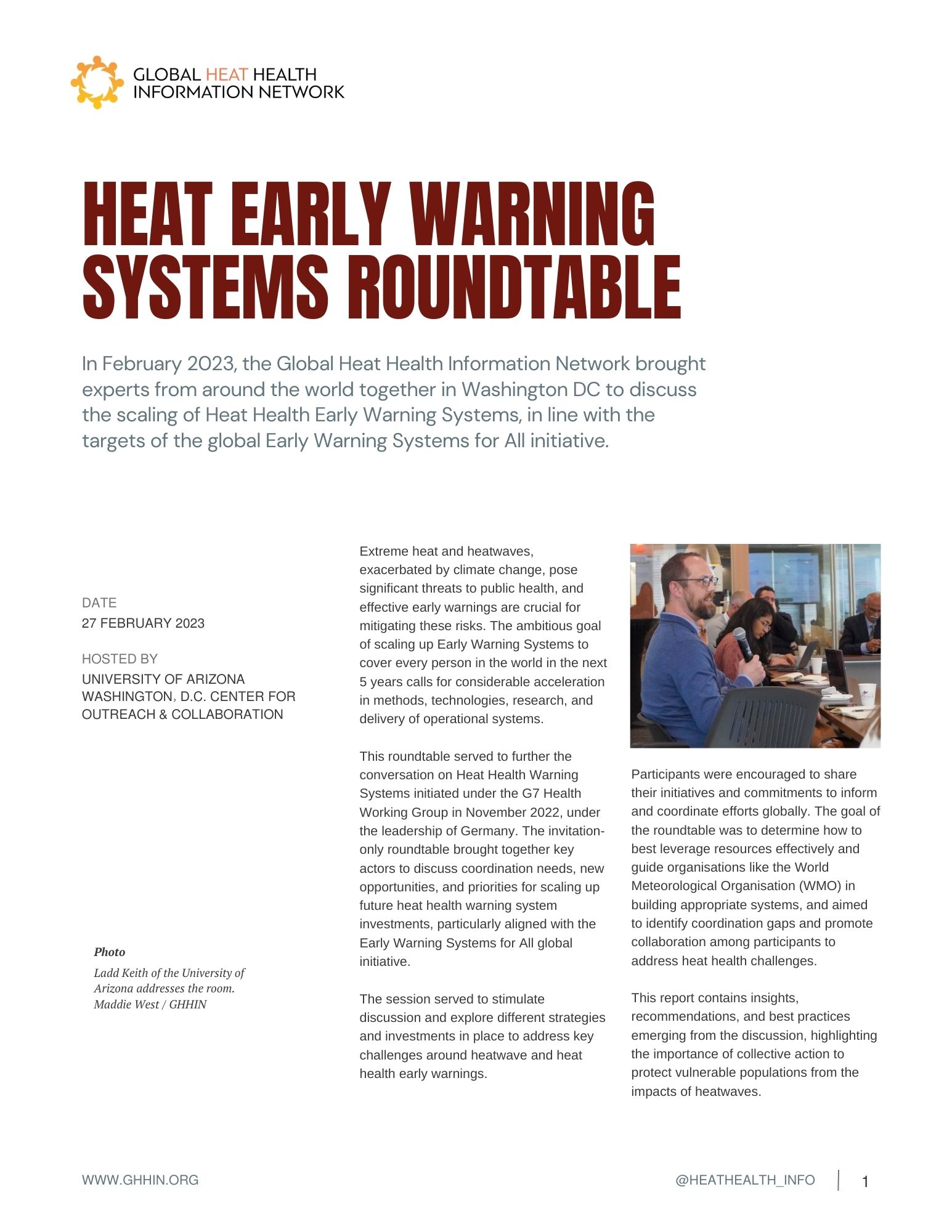 Heat Early Warning  Systems Roundtable